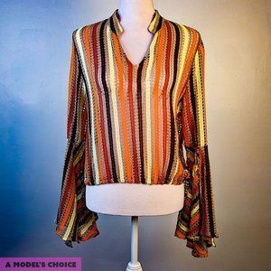 SOLITAIRE HIPPIE STYLE FUNKY WOVEN TOP BLOUSE - WOMENS LARGE